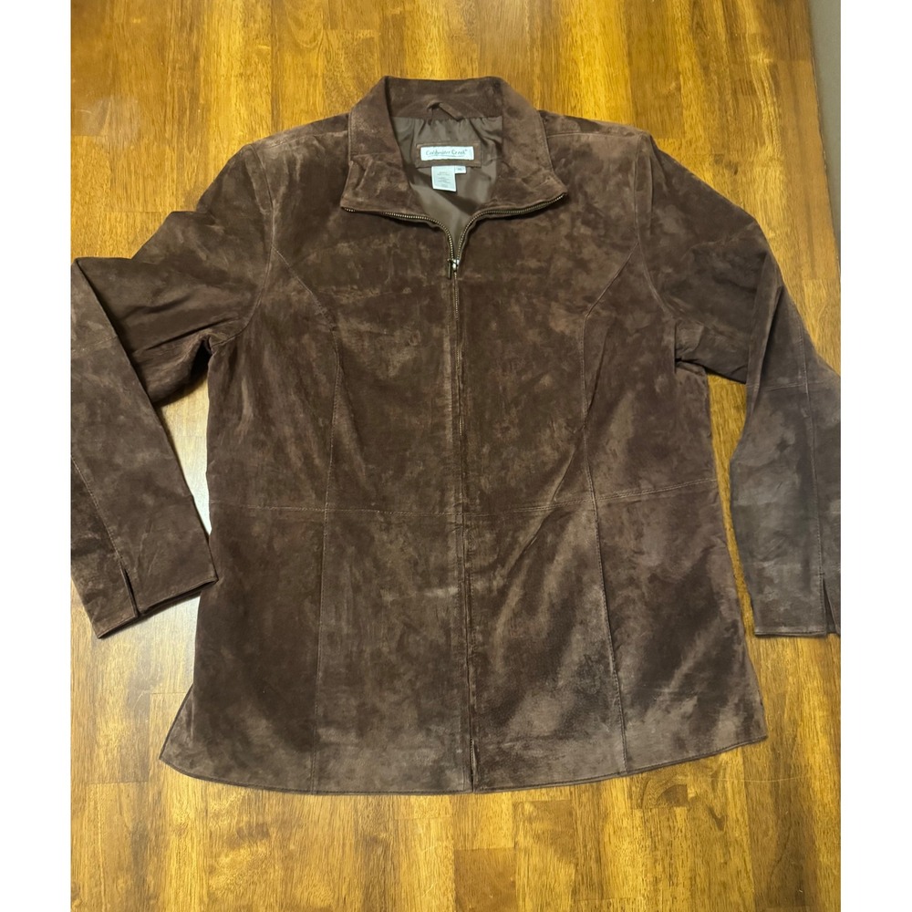 Coldwater Creek vintage/Y2K Brown Suede Leather Jacket Womens XL Full Zip